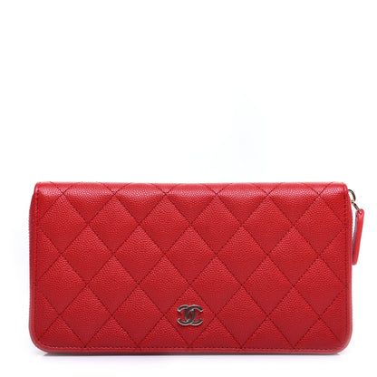 Chanel Caviar Quilted Long Zip Around Wallet Red 1 of 11