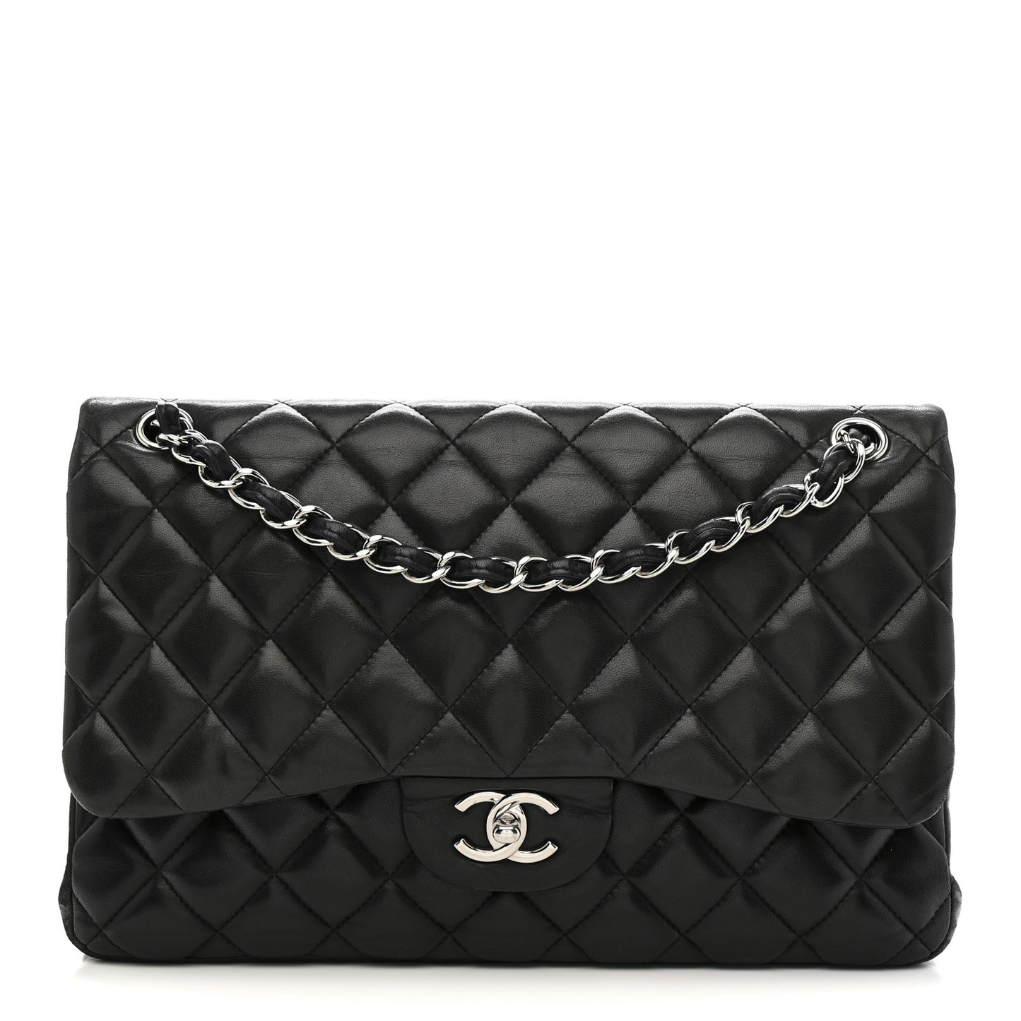 Lambskin Quilted Jumbo Double Flap Black