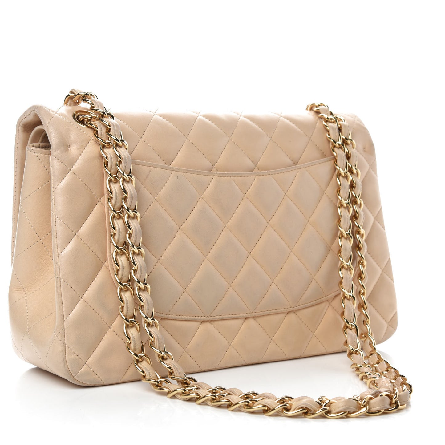 Lambskin Quilted Jumbo Double Flap Beige Clair