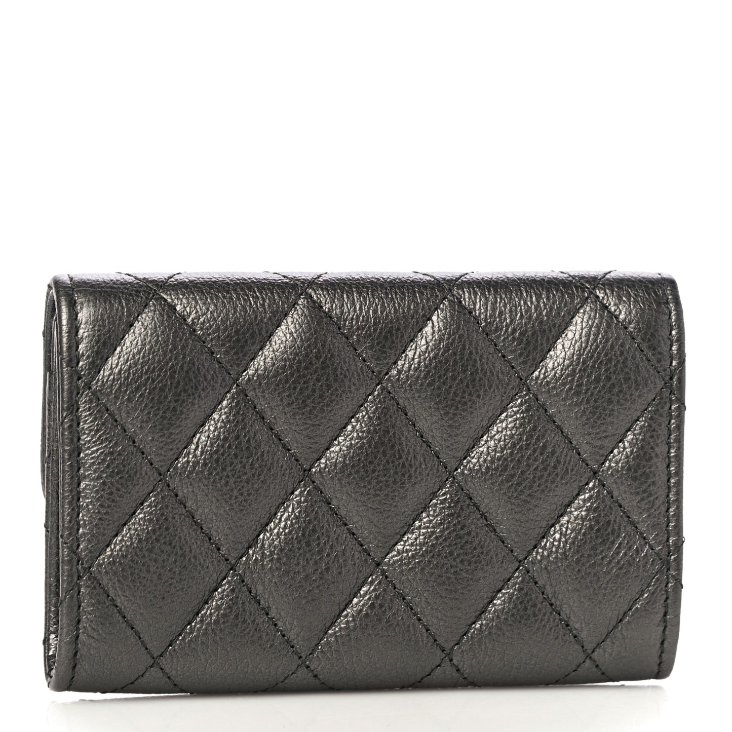 Metallic Calfskin Quilted Reissue Flap Card Holder Charcoal