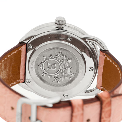 Hermes Stainless Steel Alligator Diamond Bezel Pink Mother of Pearl 38mm Arceau Quartz Watch 4 of 5
