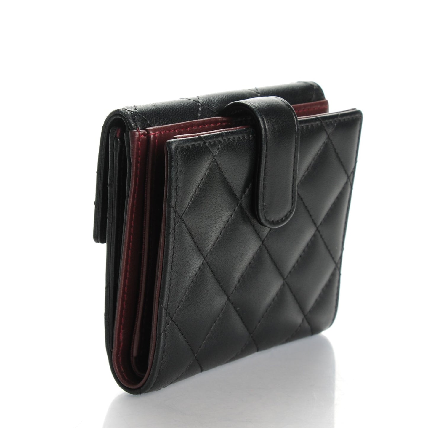 Lambskin Quilted Compact French Flap Wallet Black