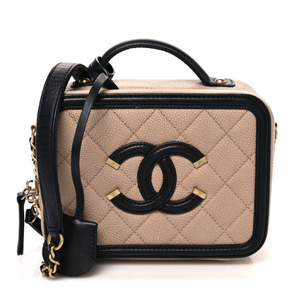 Chanel Caviar Quilted Small CC Filigree Vanity Case Beige Black 1 of 10