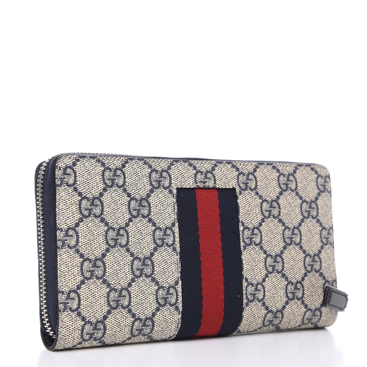 GG Supreme Monogram Web Zip Around Wallet Beige Blue