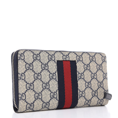Gucci GG Supreme Monogram Web Zip Around Wallet Beige Blue 3 of 8