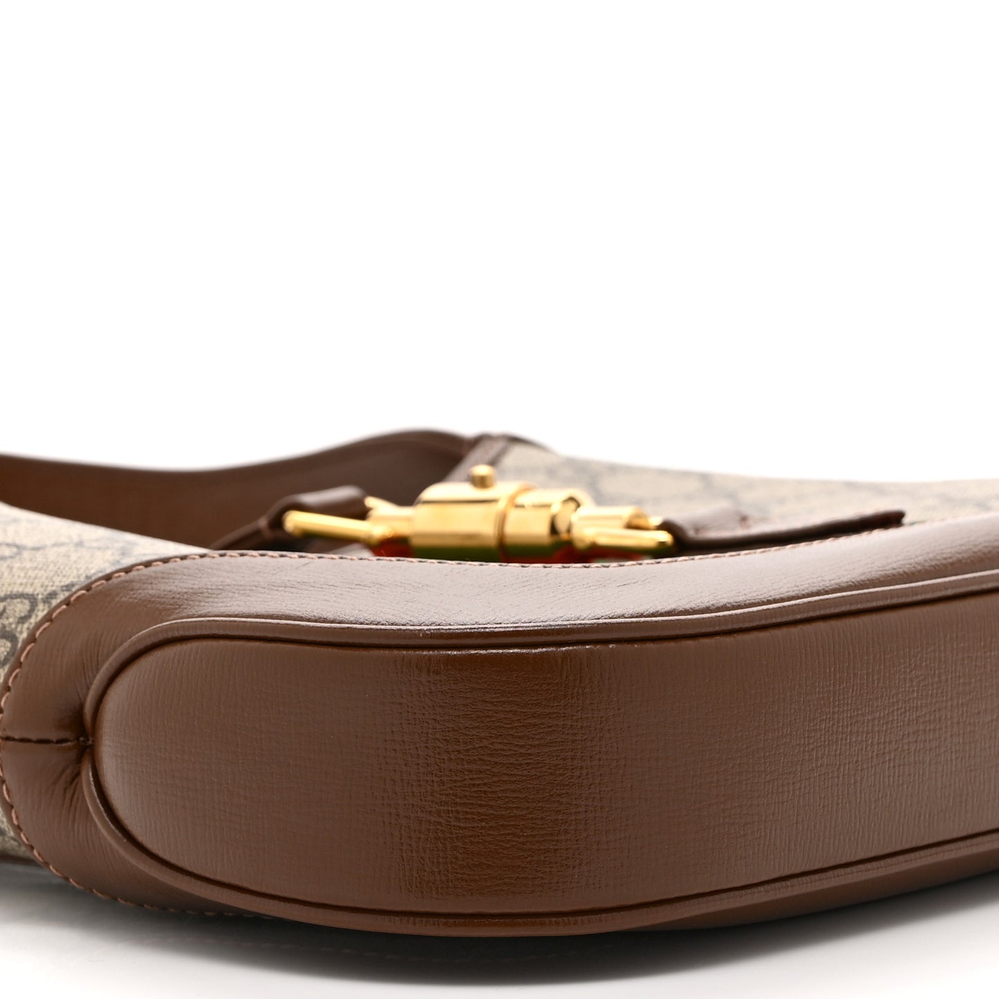 GG Supreme Monogram Azalea Calfskin Web Small Jackie 1961 Hobo Beige Ebony Brown Sugar
