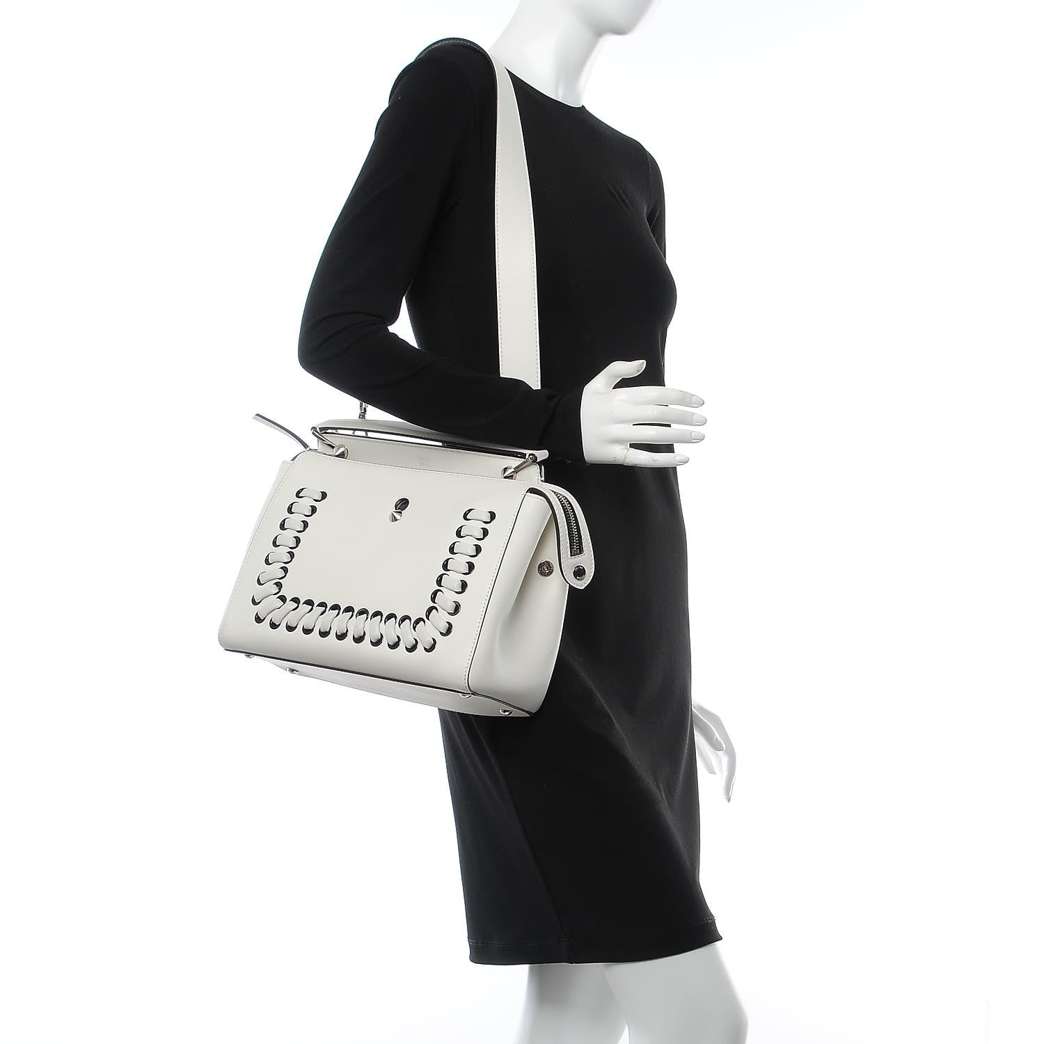 Fendi Vitello Baltico Dolce Shiny Nappa Lace Up DotCom Satchel White Parrot 3 of 20