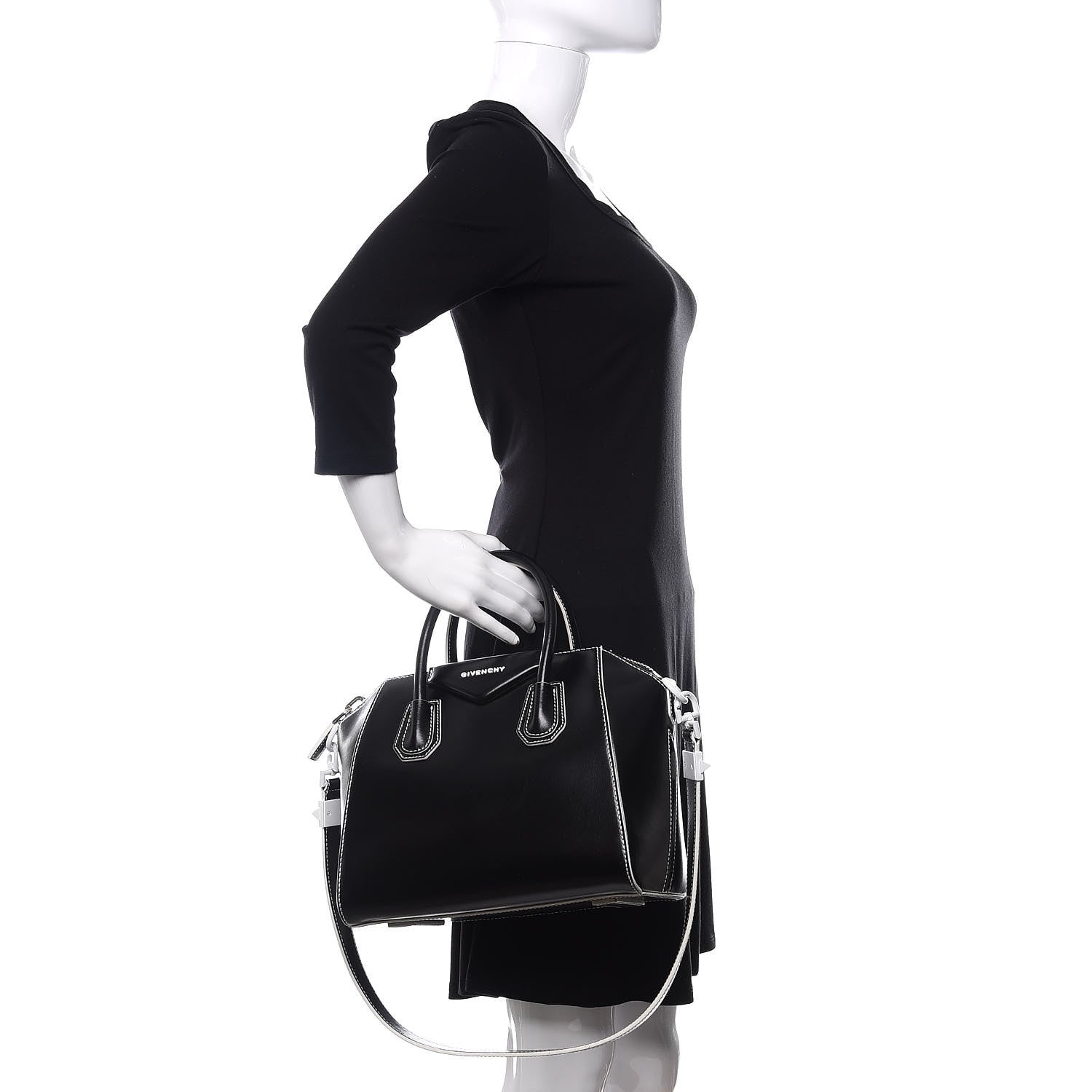 Givenchy Calfskin Contrast Topstitch Small Antigona Black White 2 of 14