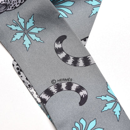 Hermes Silk Les Leopards Twilly Gris Acier Gris Perle Peach 4 of 4