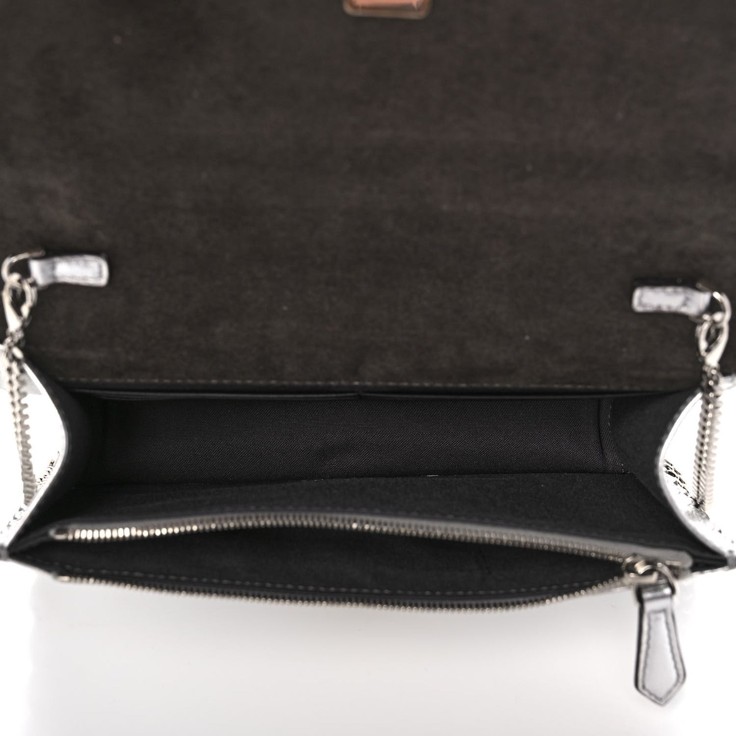 Metallic Vitello Hypnoteyes Scalloped Tube Wallet on Chain Silver
