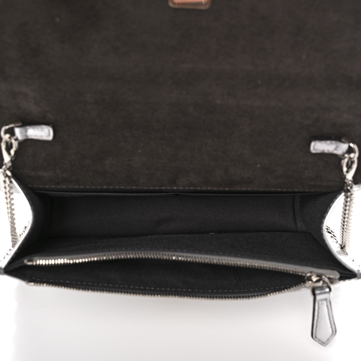 Fendi Metallic Vitello Hypnoteyes Scalloped Tube Wallet on Chain Silver 5 of 11