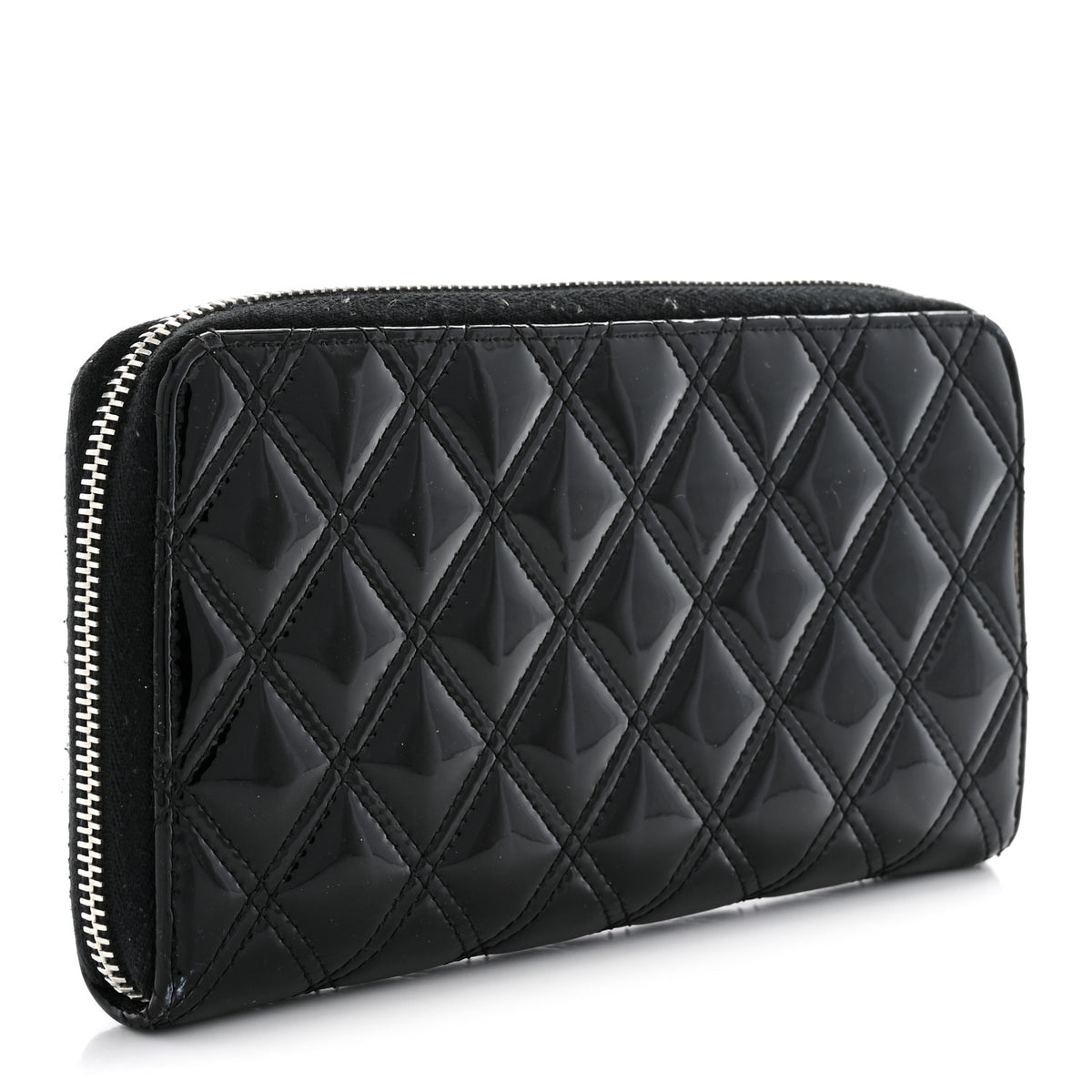 Chanel Patent Quilted Large Gusset Zip Around Wallet Black 3 of 8