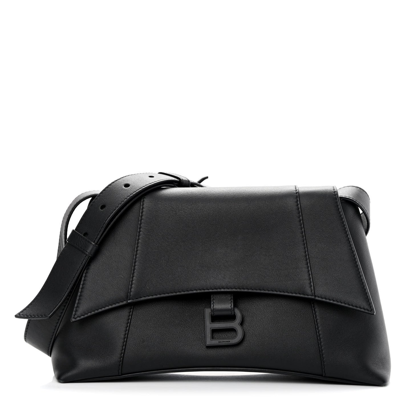 Semi Shiny Smooth Calfskin Monochrome Small Downtown Shoulder Bag Black