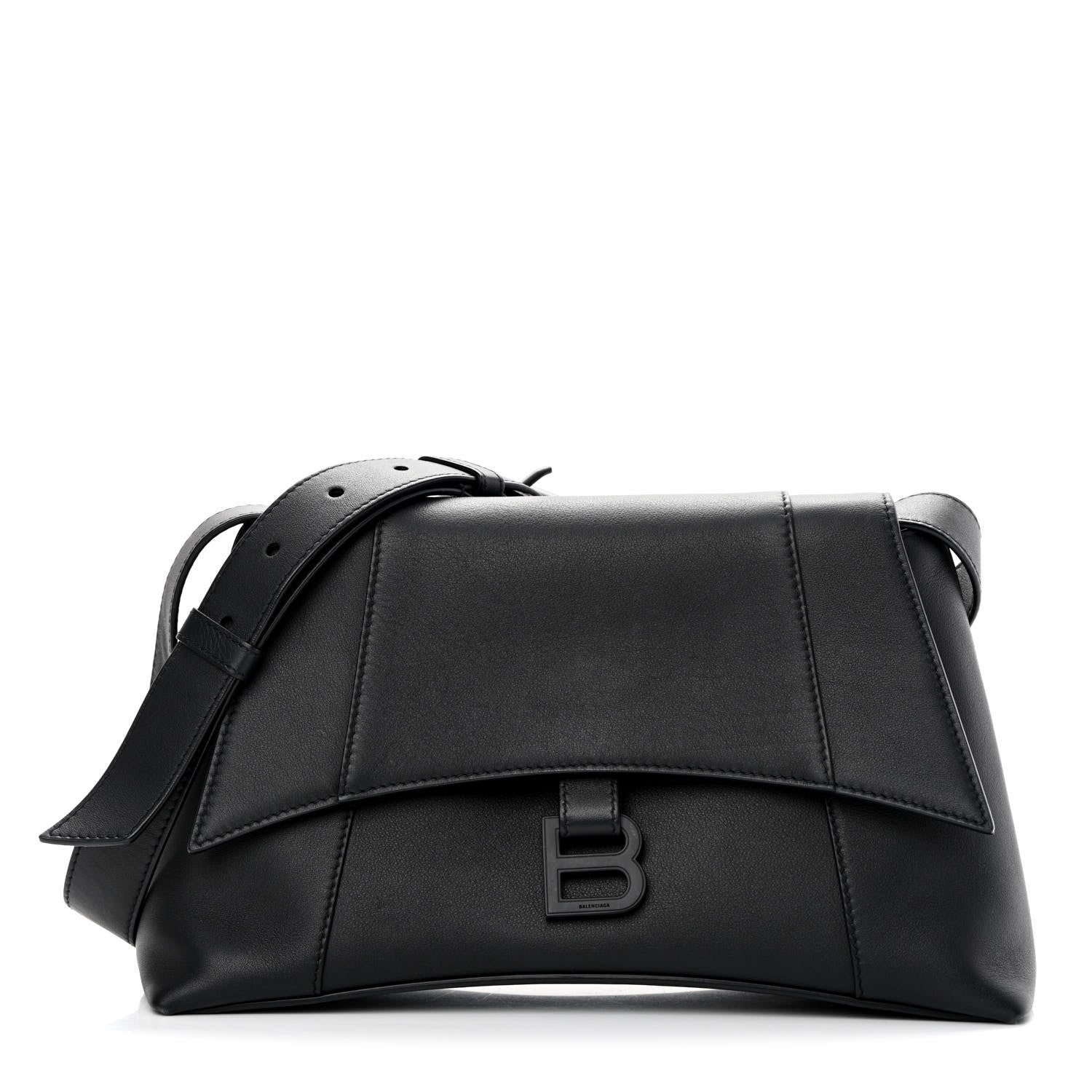 Balenciaga Semi Shiny Smooth Calfskin Monochrome Small Downtown Shoulder Bag Black 1 of 13
