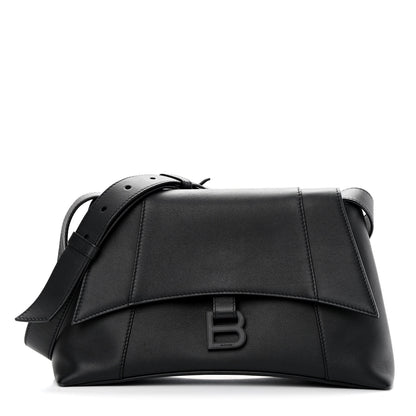 Balenciaga Semi Shiny Smooth Calfskin Monochrome Small Downtown Shoulder Bag Black 1 of 13