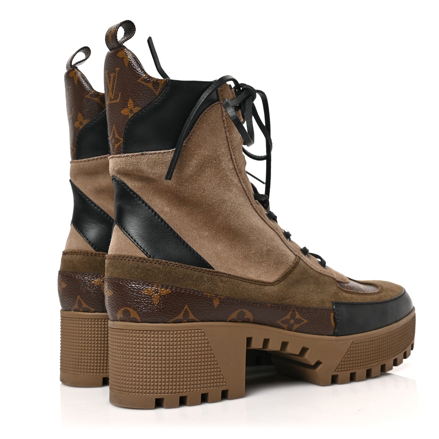 Suede Calfskin Monogram Laureate Platform Desert Boots 40 Taupe
