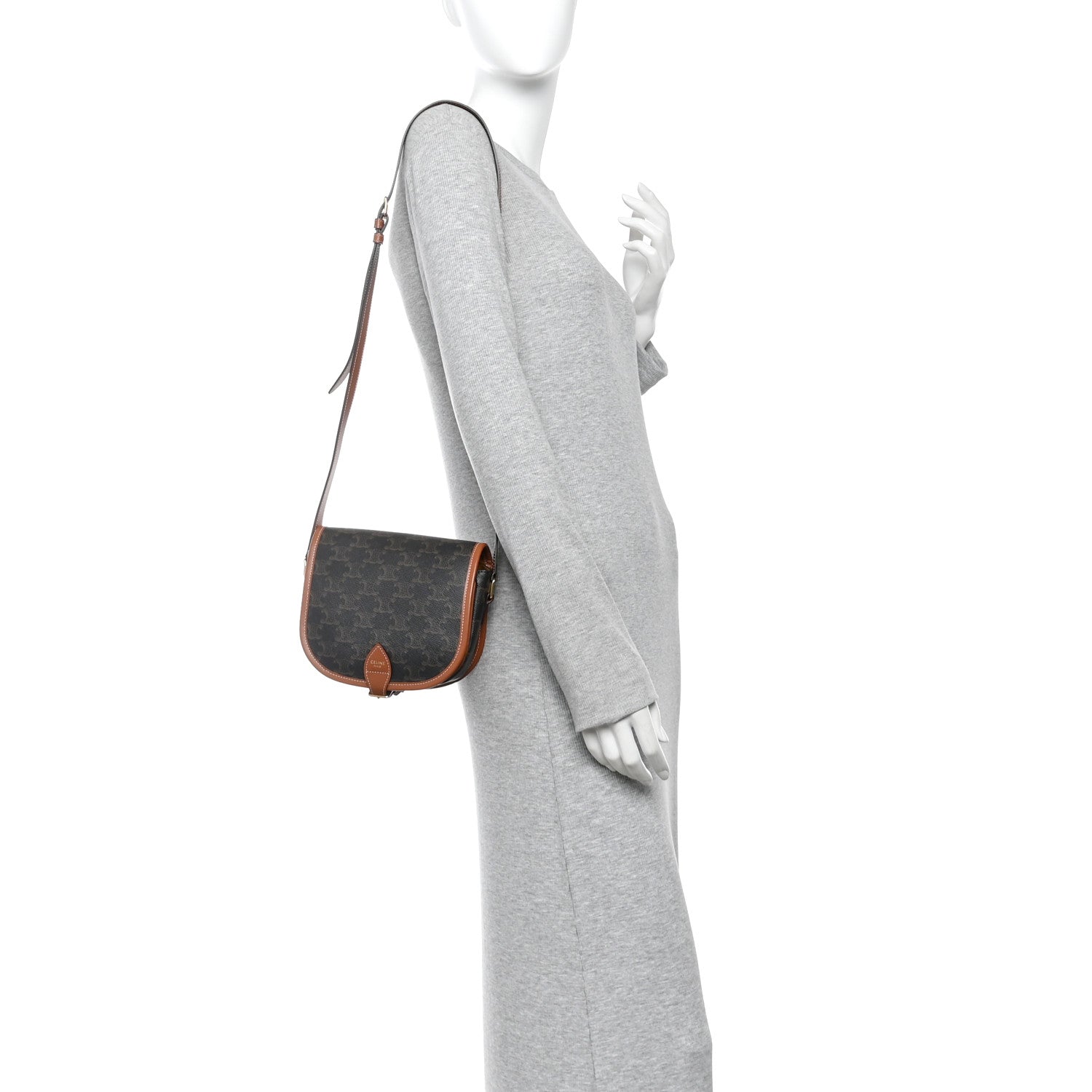 Celine Triomphe Canvas Medium Folco Bag Tan 2 of 11