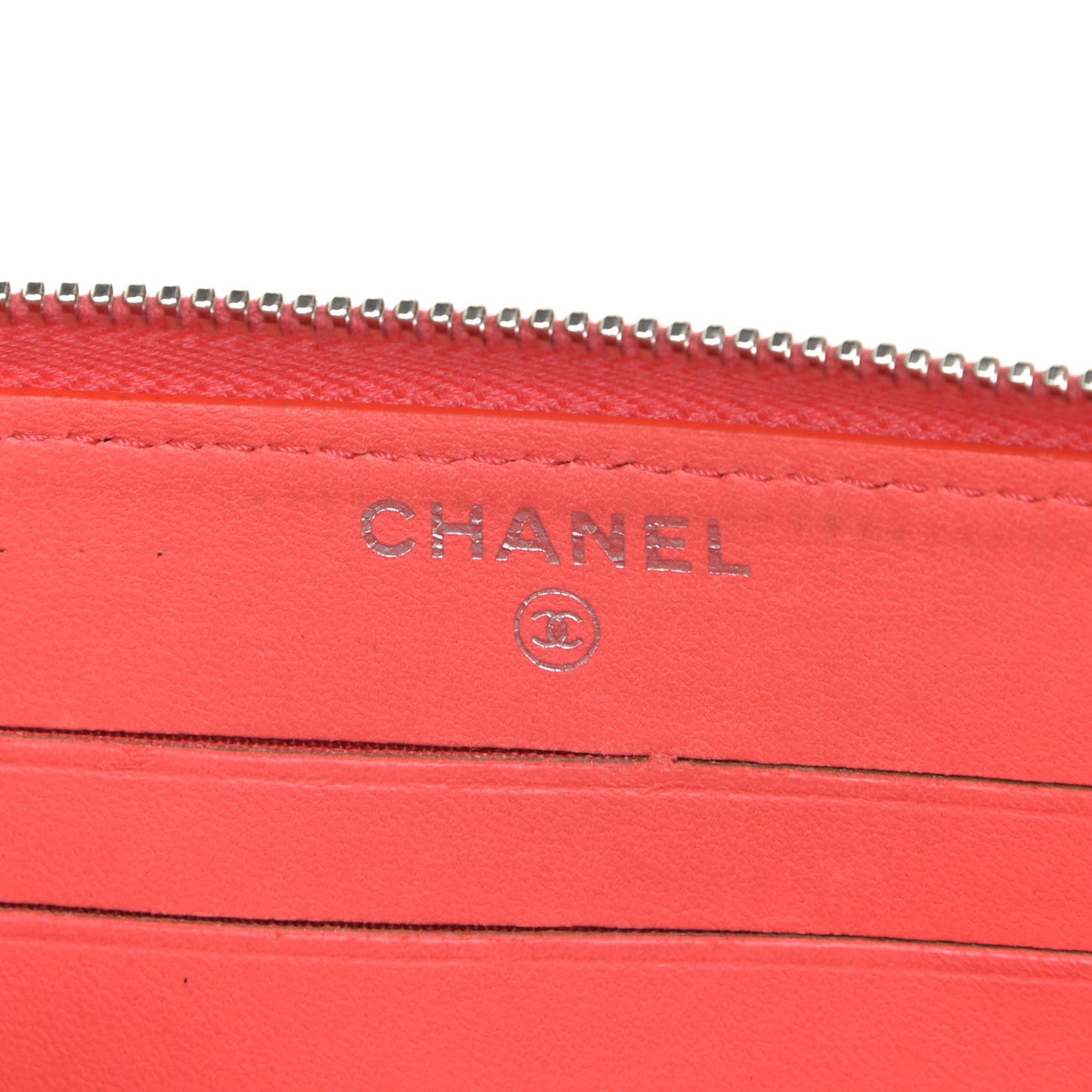 Lambskin Camellia Embossed Small Zip Around Wallet Coral