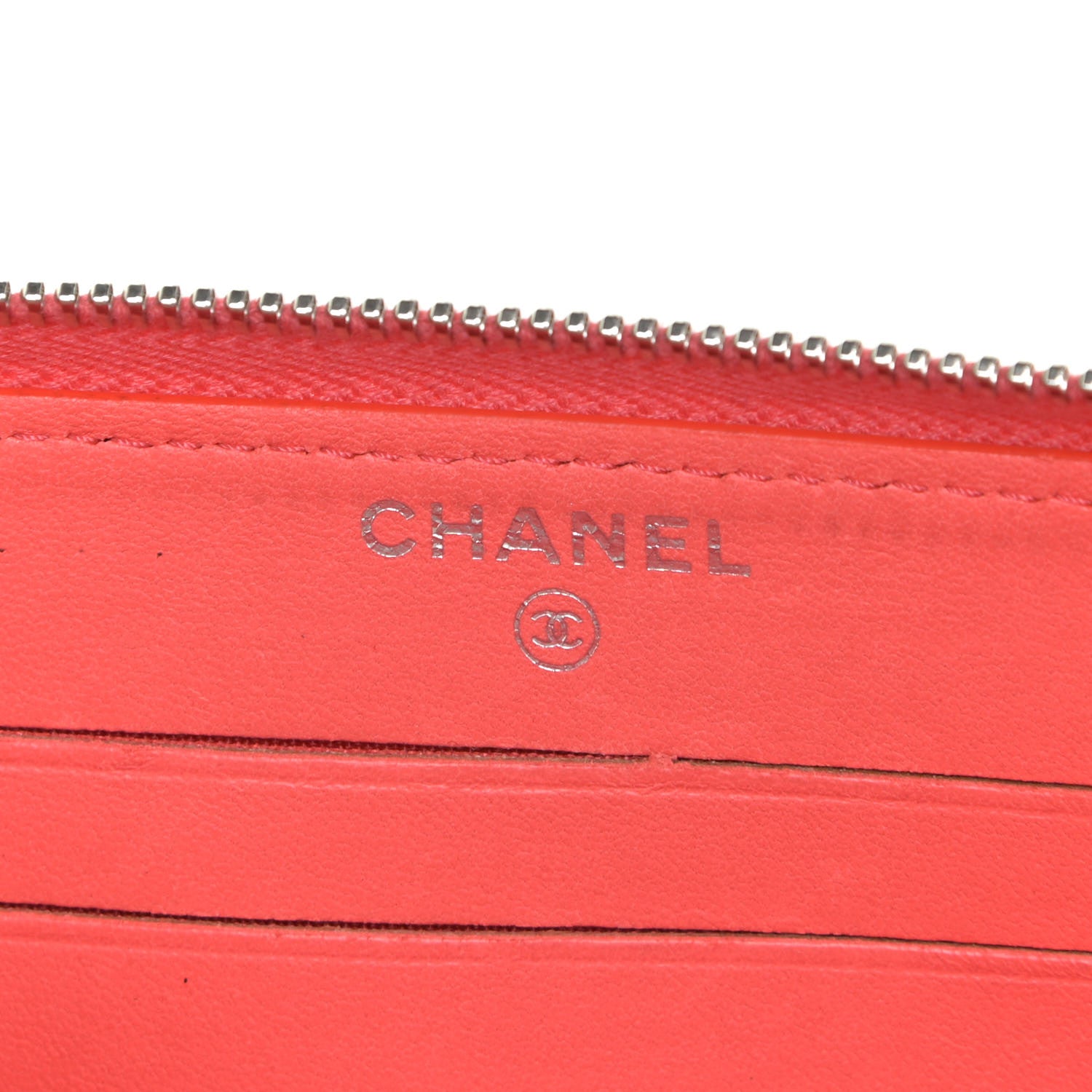 Chanel Lambskin Camellia Embossed Small Zip Around Wallet Coral 6 of 9