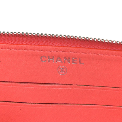 Chanel Lambskin Camellia Embossed Small Zip Around Wallet Coral 6 of 9