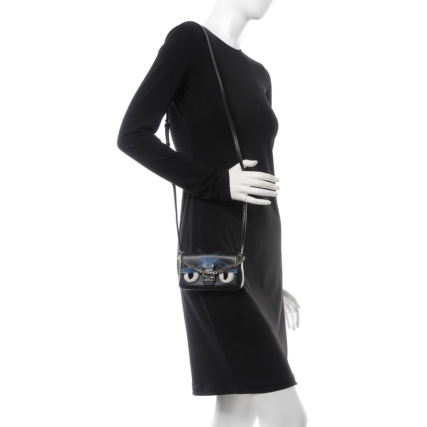 Fendi Nappa Rabbit Fox Fur Micro Buggie Baguette Black 2 of 8