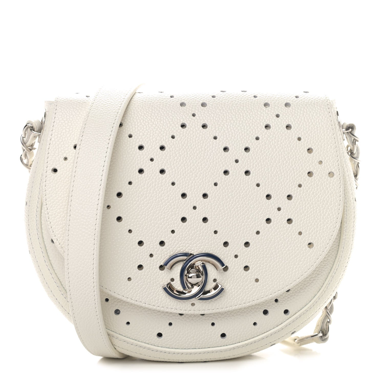Chanel Caviar Perforated Messenger Bag White 1 of 5