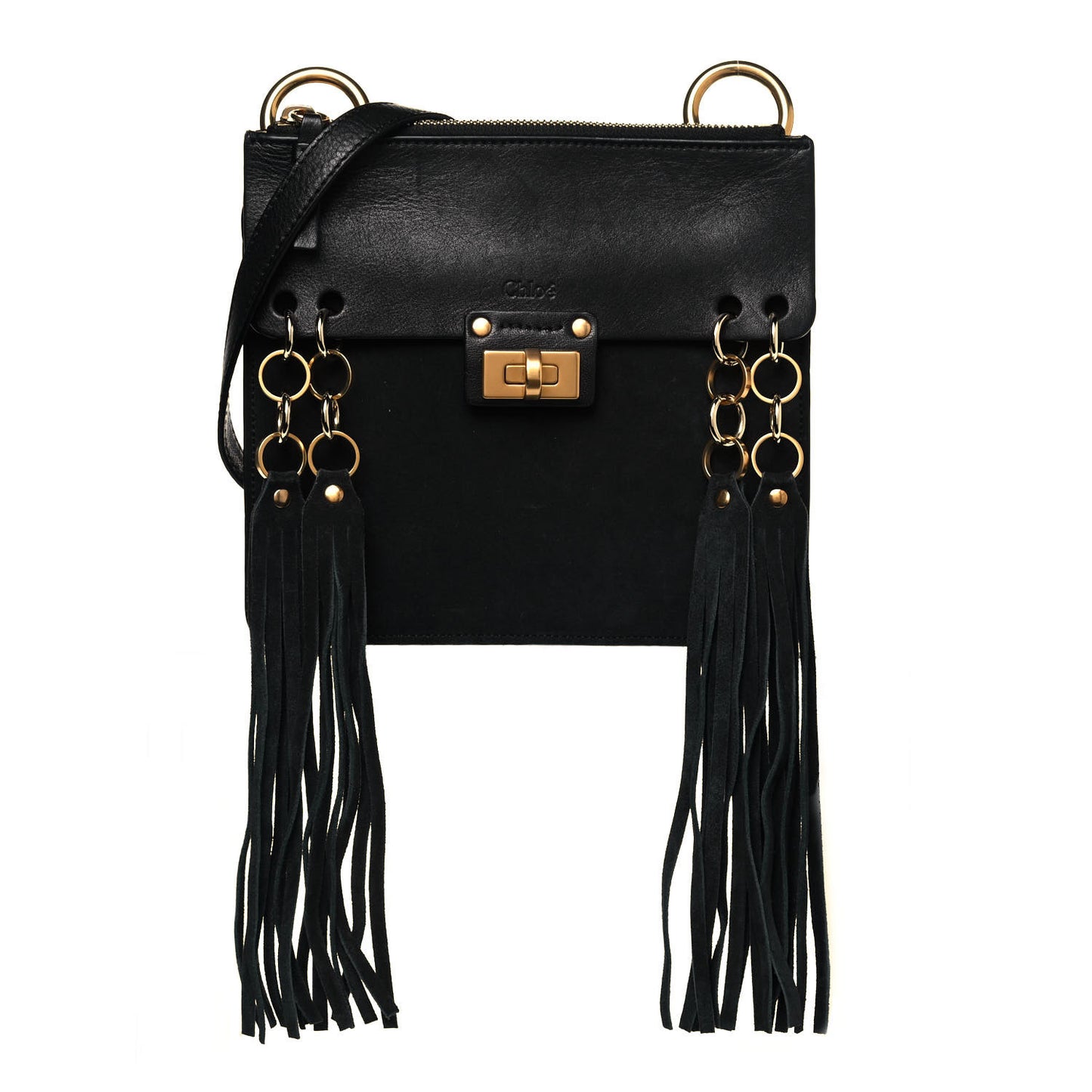 Calfskin Suede Small Jane Fringe Bag Black