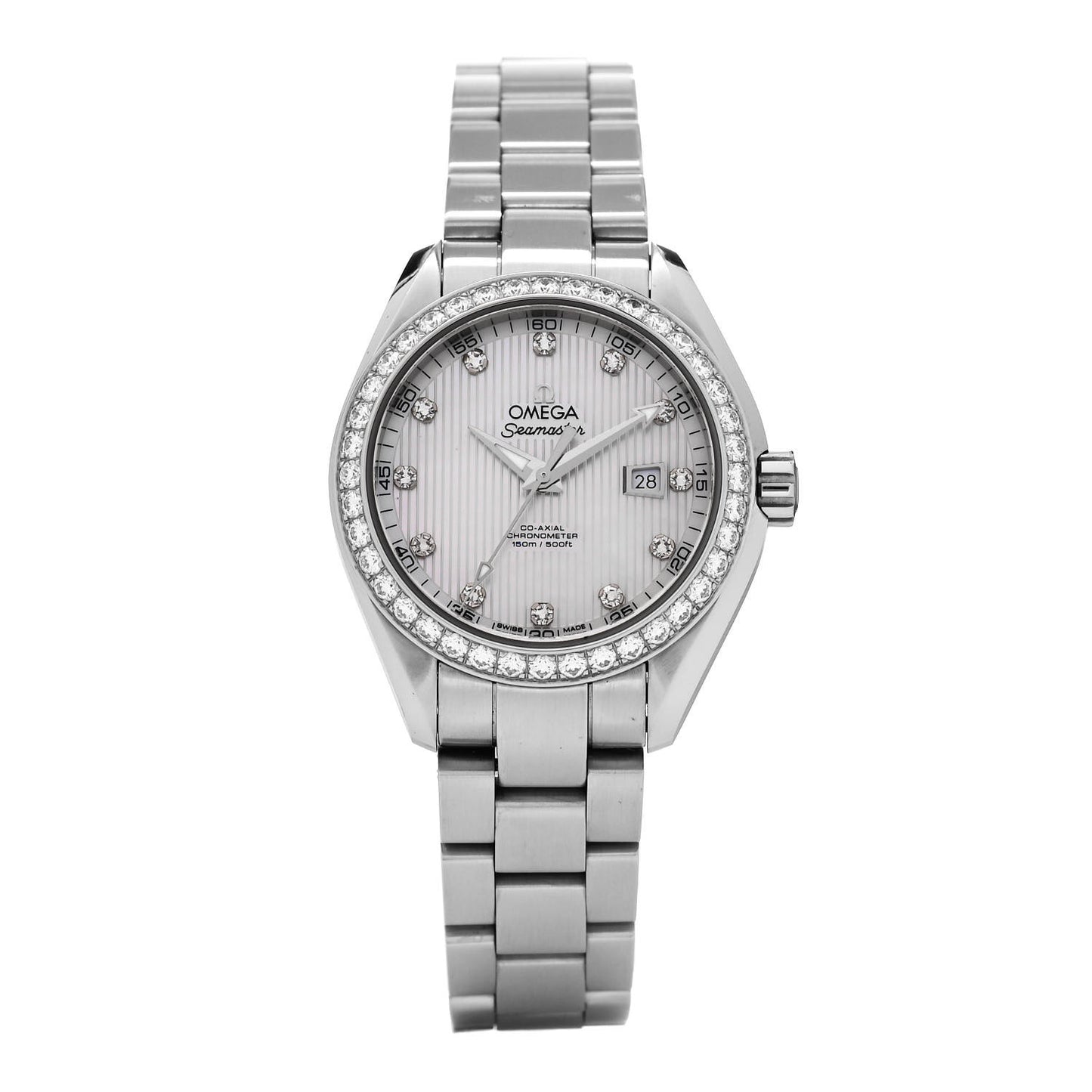 Stainless Steel Diamond Bezel Mother of Pearl 34mm Seamaster Aqua Terra Co-Axial Chronometer Automatic Watch 231.15.34.20.55.001