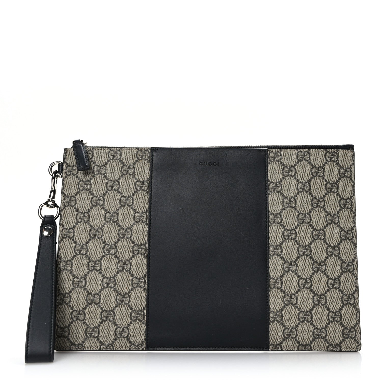 Gucci GG Supreme Monogram Zip Wristlet Pouch Beige Black 1 of 6