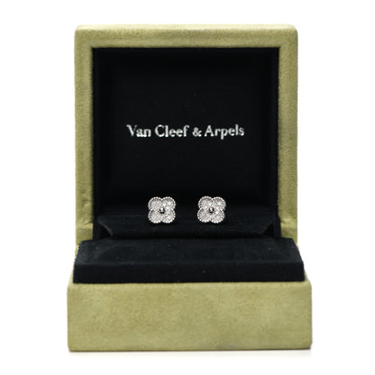 Van Cleef & Arpels 18K White Gold Diamond Sweet Alhambra Earrings 5 of 5