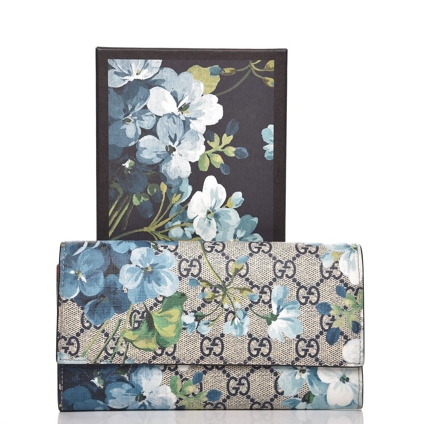 GG Supreme Monogram Blooms Continental Wallet Blue