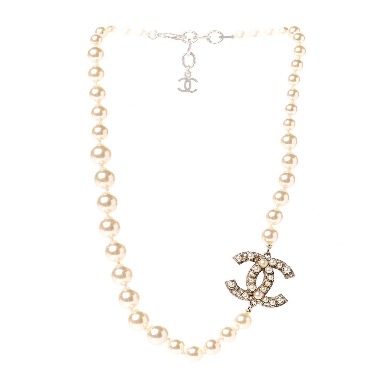 Graduated Pearl CC Short Necklace Gold