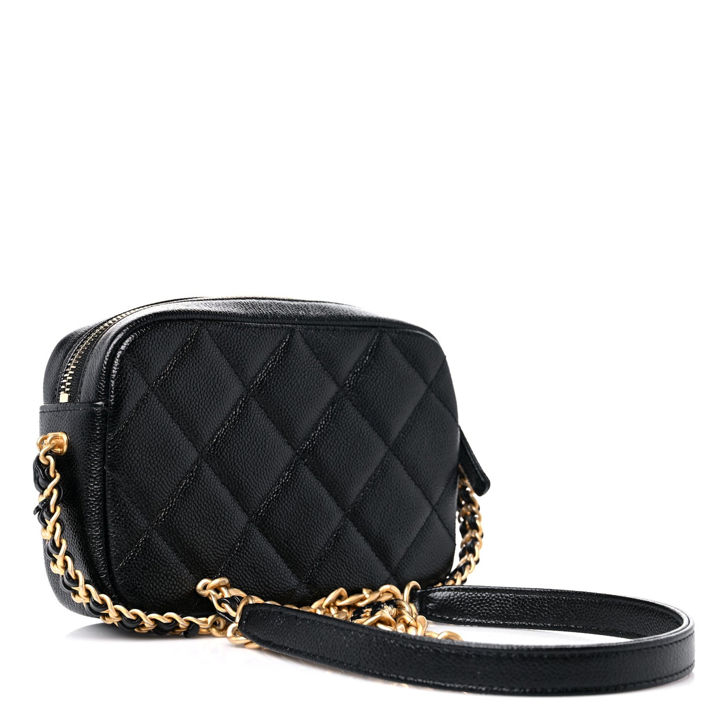 Shiny Caviar Quilted Chain Melody Camera Bag Black