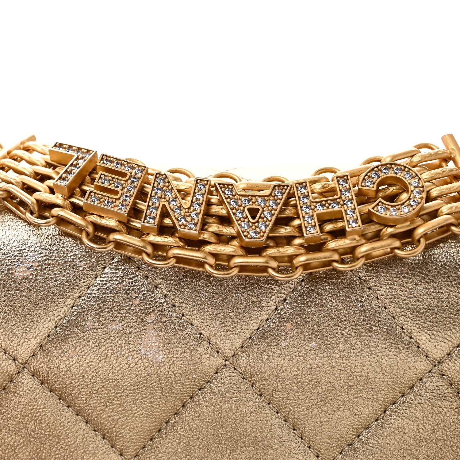 Chanel Metallic Lambskin Quilted Mini CC Crystal Logo Chain Flap