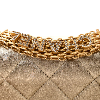 Chanel Metallic Lambskin Quilted Mini CC Crystal Logo Chain Flap Gold 11 of 11