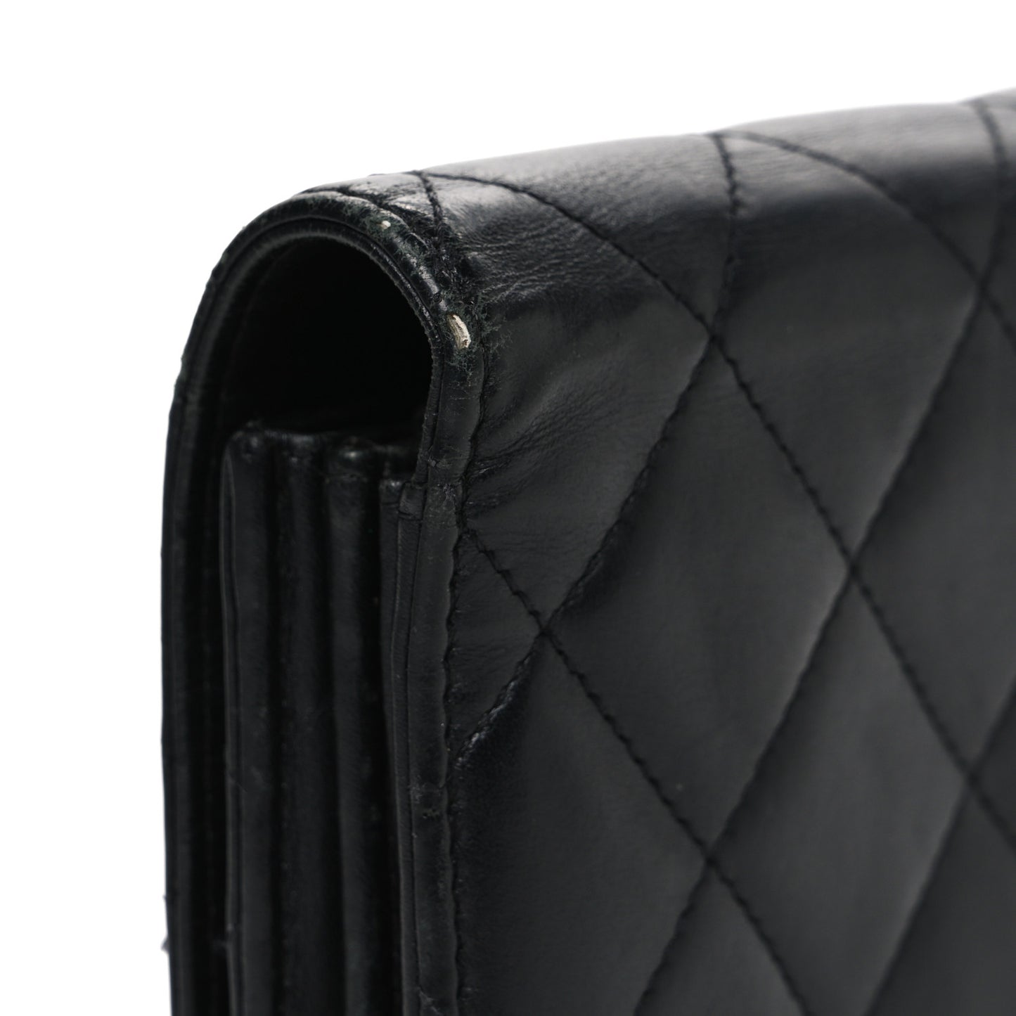 Calfskin Quilted Cambon Gusset Flap Wallet Black