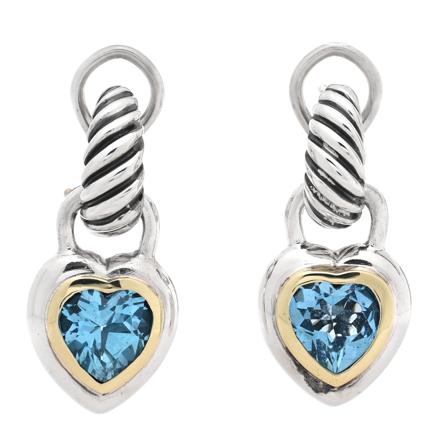 David Yurman Sterling Silver 14K Yellow Gold Blue Topaz Heart Earrings 1 of 4