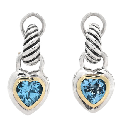 David Yurman Sterling Silver 14K Yellow Gold Blue Topaz Heart Earrings 1 of 4