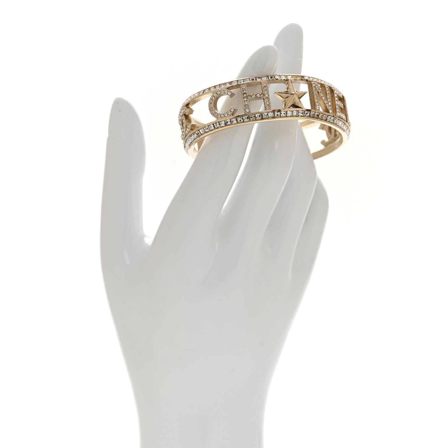 Chanel Crystal Baguette Logo Cuff Bracelet Gold 2 of 6
