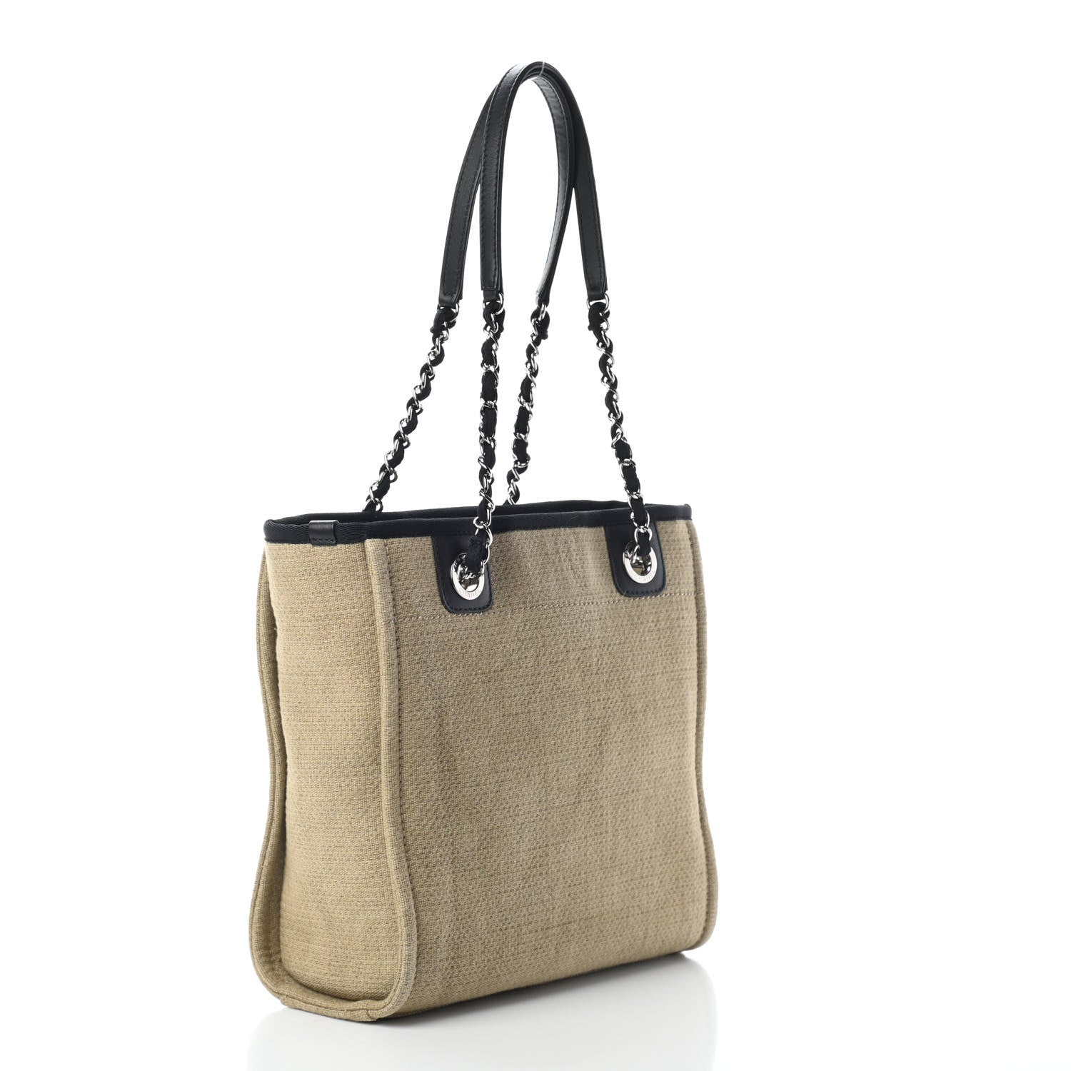 Chanel Canvas Mini Deauville Tote Beige Black 3 of 9