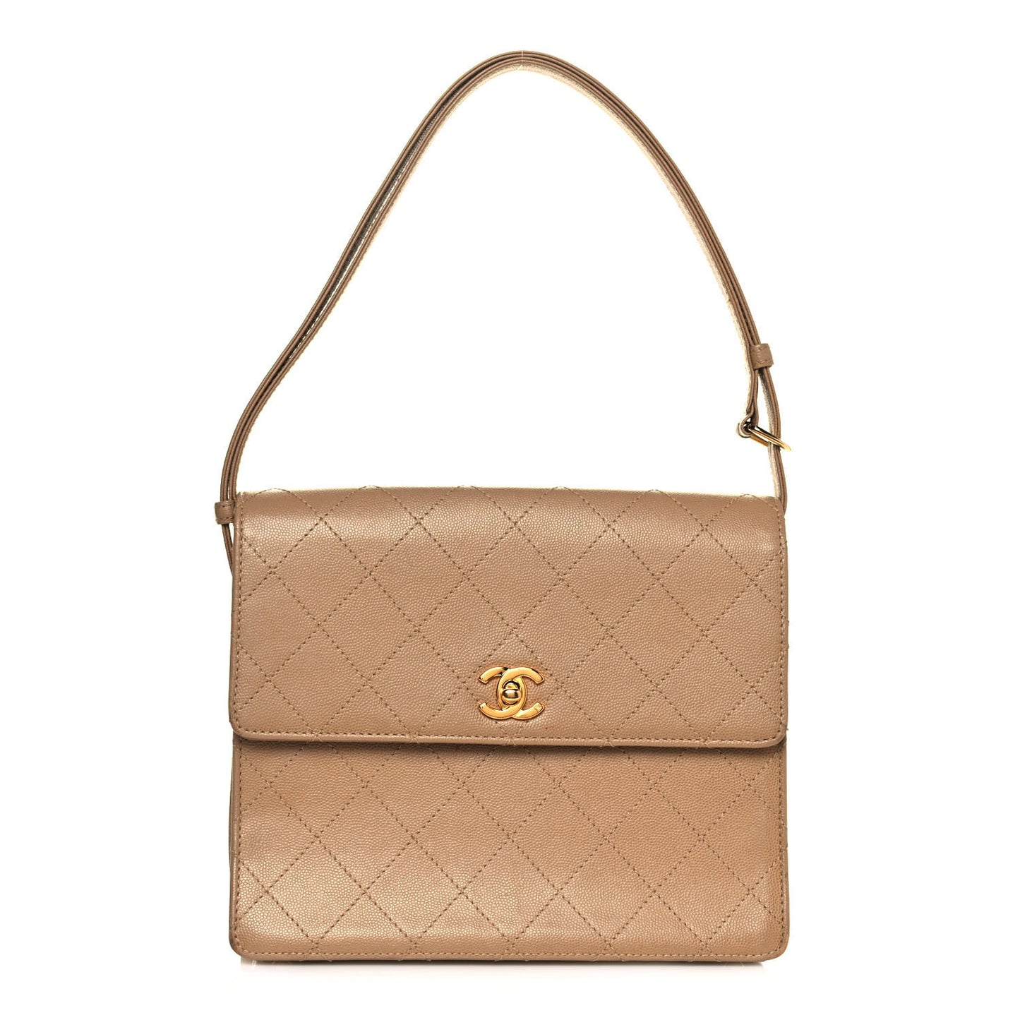 Caviar Stitched Medium Flap Beige