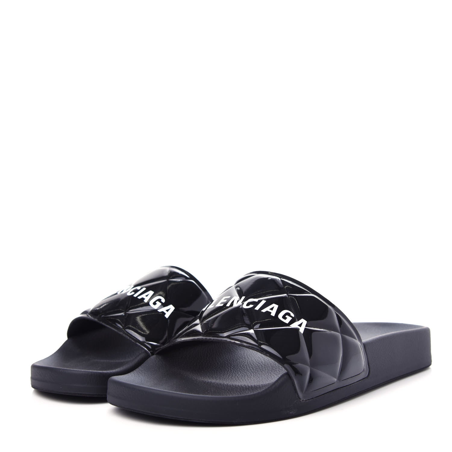 Balenciaga Rubber Patent Quilted Logo Slide Sandals 36 Black White 3 of 10