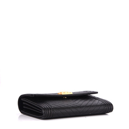 Chanel Caviar Chevron Quilted Medium Boy Flap Wallet Black 4 of 9