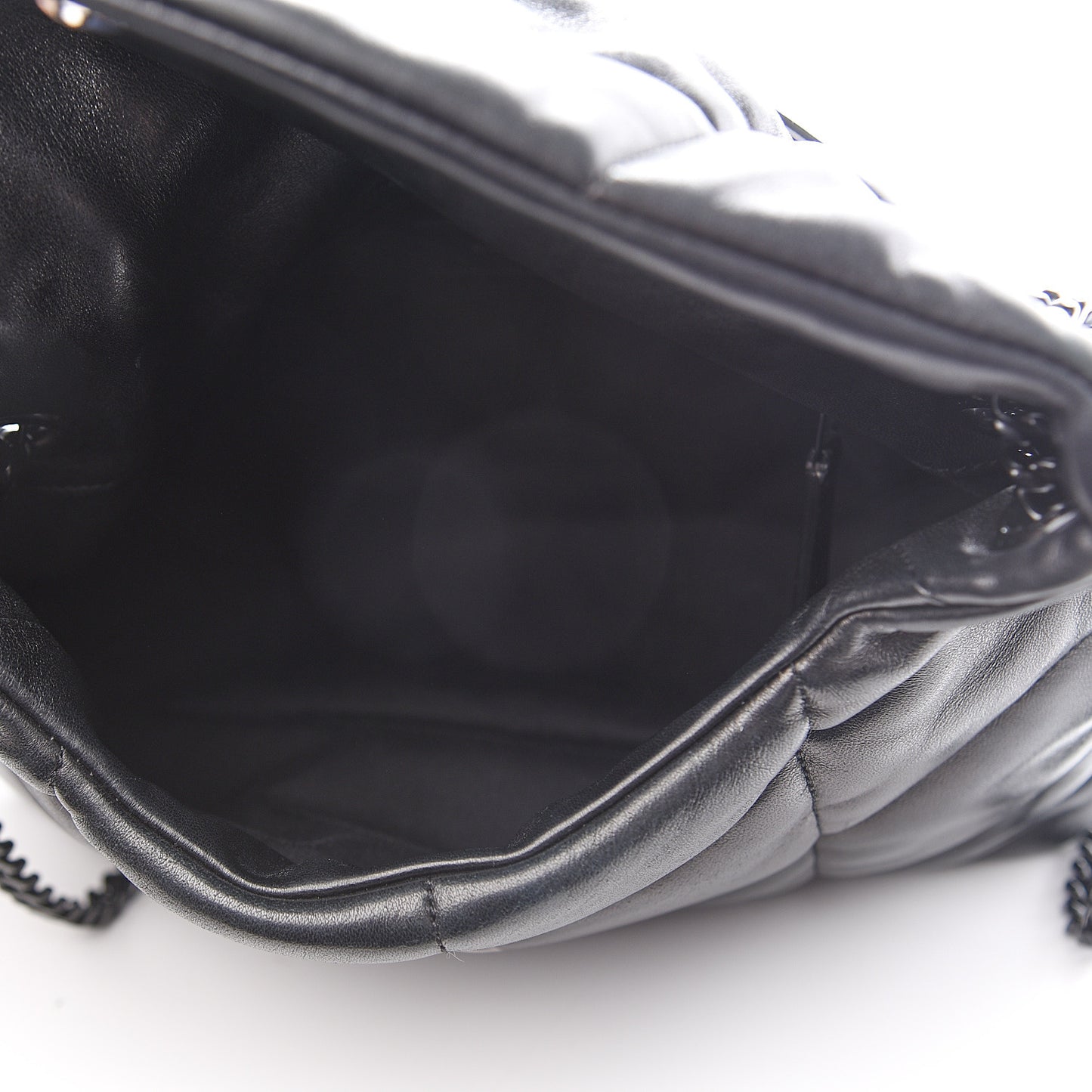 Lambskin Quilted Small Loulou Puffer Monogram Chain Satchel Black