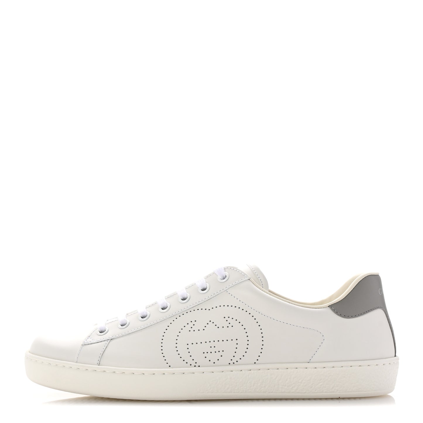 Calfskin Interlocking G Perforated Mens Ace Sneakers 8 White Grey Sky