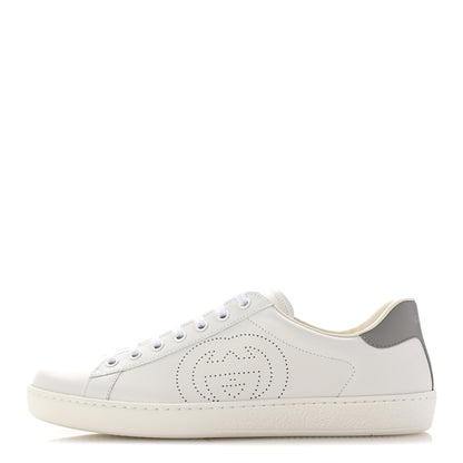 Gucci Calfskin Interlocking G Perforated Mens Ace Sneakers 8 White Grey Sky 1 of 10