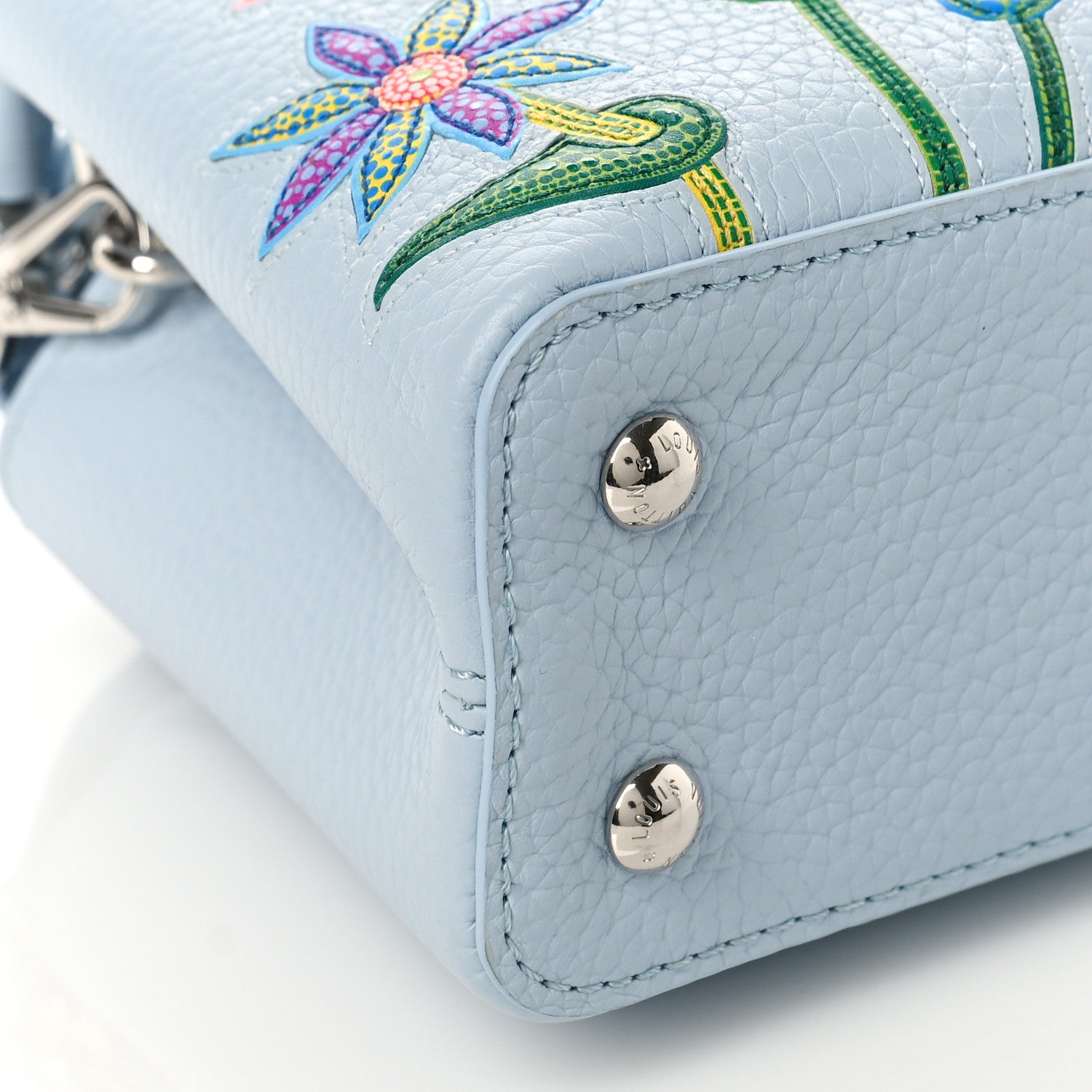 Louis Vuitton LV X YK Taurillon Inlaid Kusama Flowers Mini Capucines Pale Blue 7 of 8