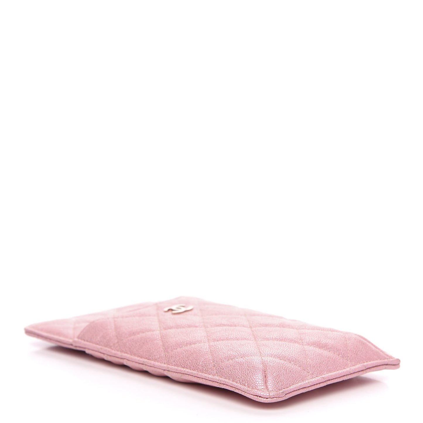 Iridescent Caviar Quilted Classic Flat Wallet Pouch Pink