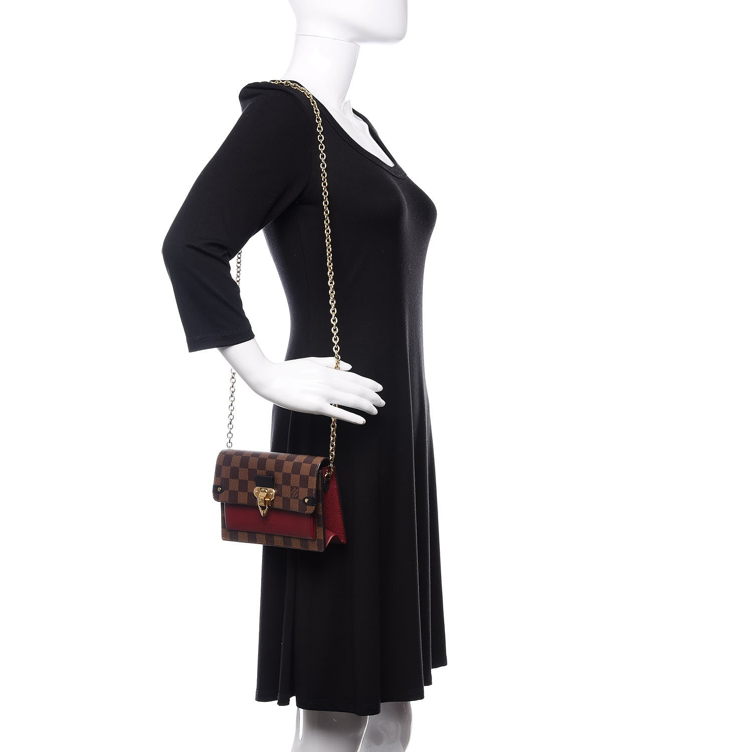 Louis Vuitton Damier Ebene Vavin Chain Wallet Red 2 of 10