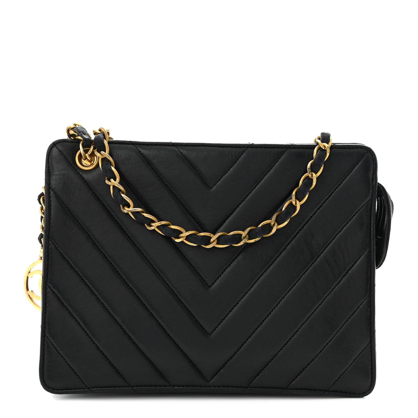 Lambskin Chevron Small Shoulder Bag Black